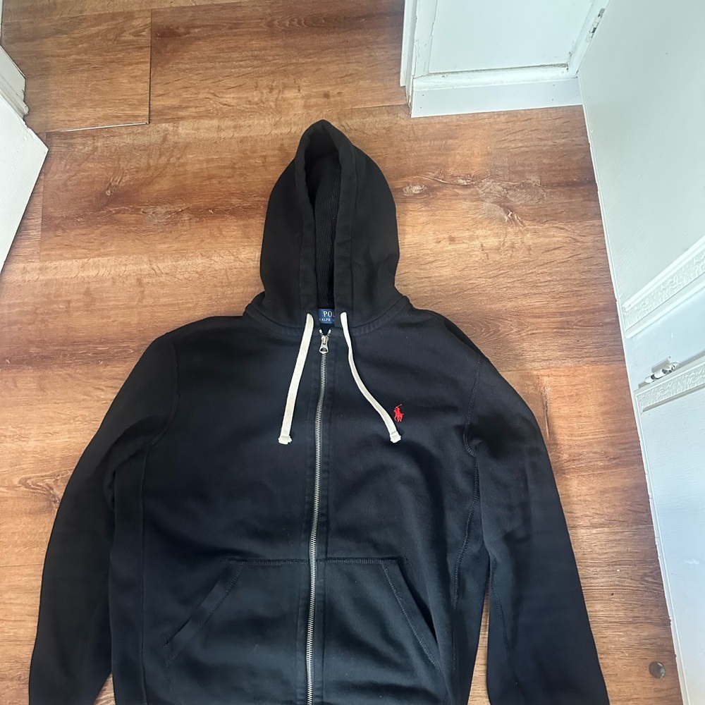 Ralph Lauren Black Zip-Up Hoodie with Red Pony